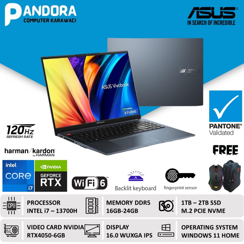 ASUS VIVOBOOK PRO 16 CORE I7 13700H RTX4050 RAM 16GB 1TB SSD WUXGA 120HZ