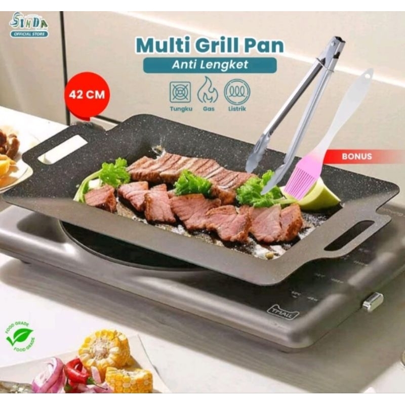 Wajan Konduksi Persegi Anti Lengket 34Cm Wajan Panggangan Anti Lengket Panggangan Serbaguna Praktis