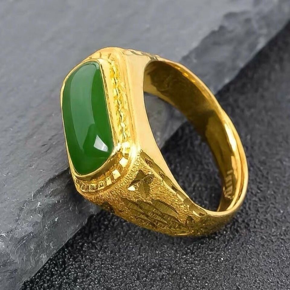Cincin emas placer Vietnam untuk Pria Eropa dan Amerika Dominan Fashion desain tatahan giok Pembukaa