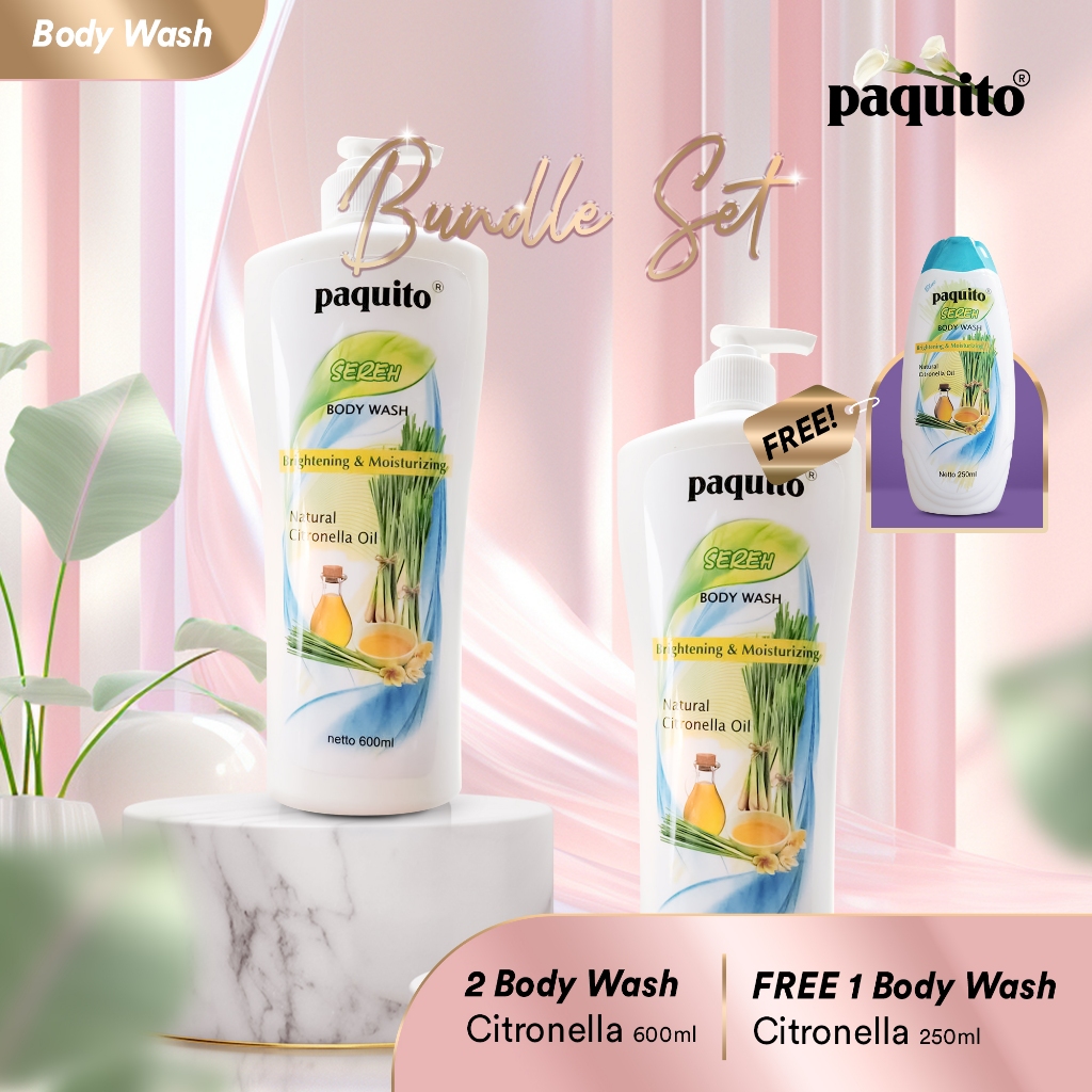 Sabun Cair Sereh Paquito Citronella Body Wash 600 ml x 2 [Twinpack + FREE bonus 250ml]