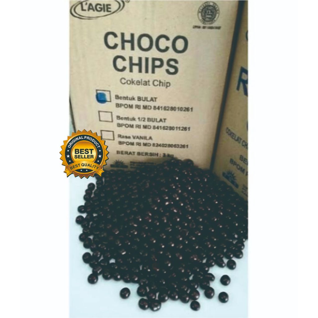 

Choco Chips LAGIE 1/2 Bulat 100gr dan 200gr BEST SELLER (L'agie Choco Chips) / @100gr choco chip lagie 1/2 bulat choco chip coumpound hitam warna coklat