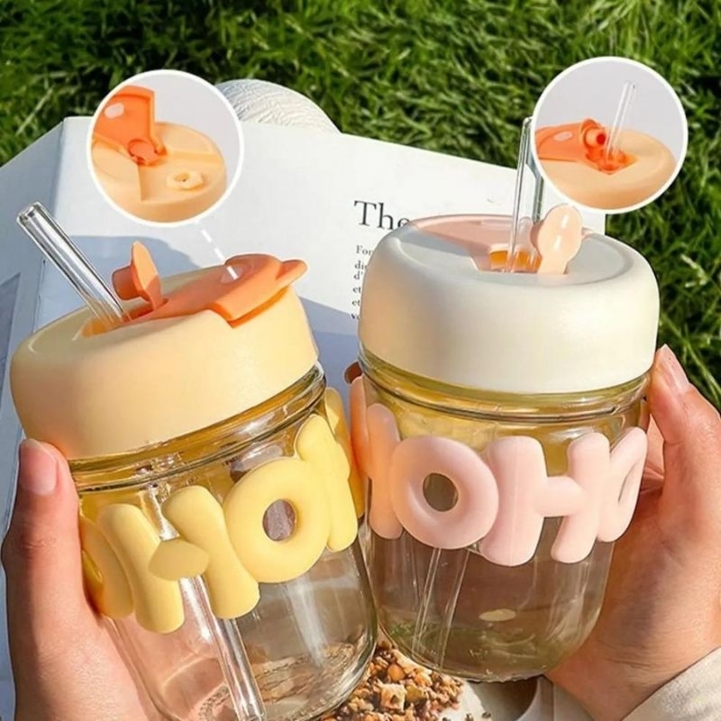 BOTOL KACA ANAK HOHO 350 ml/ TUBLER GELAS AESTHETIC /BOTOL MINUM KACA KOPI