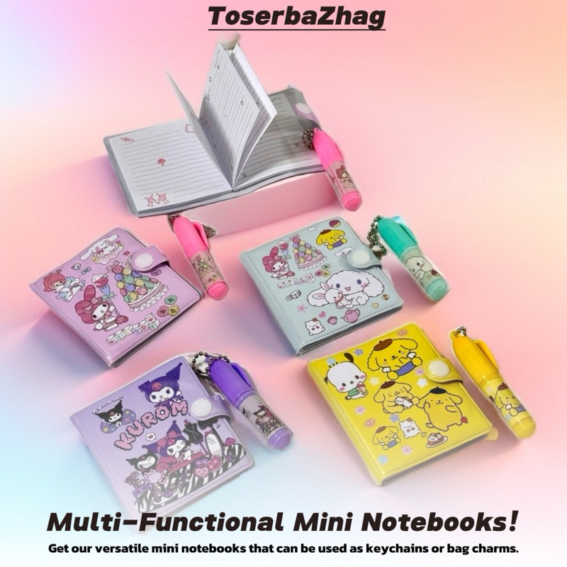 

Buku Diary Kancing Sanrio / Cute Mini Note Book 2 in 1 / Set Memo Diary Motif Sanrio / Mini Klip Note Book and Pen