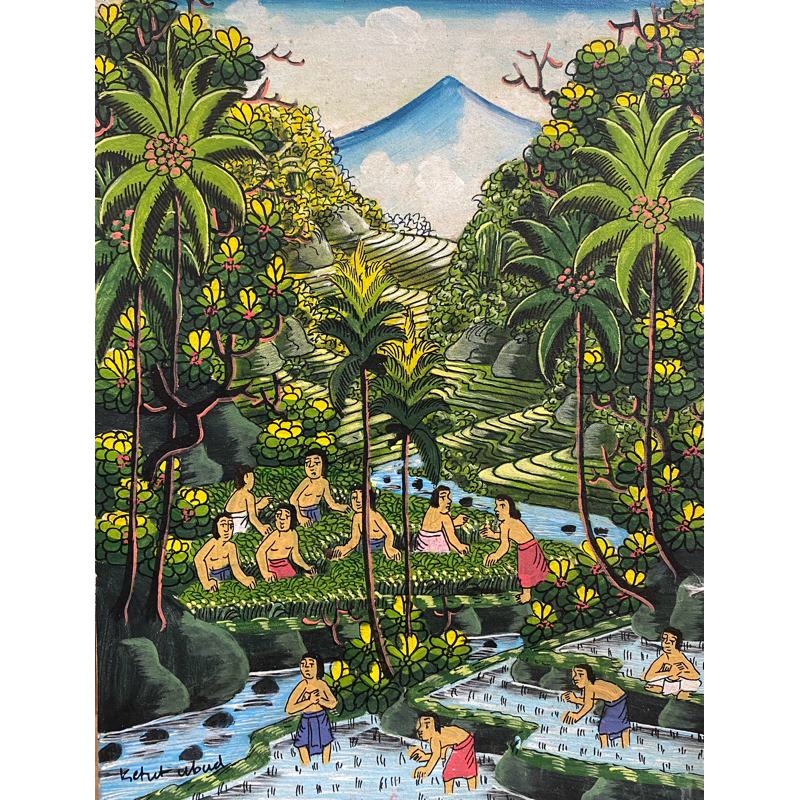 Lukisan Young Artist Bali, Lukisan Panen Padi, lukisan asli, Ukuran : 40 cm x 30 cm