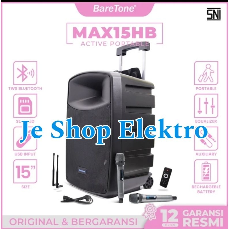 Speaker Portable 15 Inch BARETONE MAX-15HB MAX15HB 600 WATT Speaker Portable Baretone 15 inch max15h