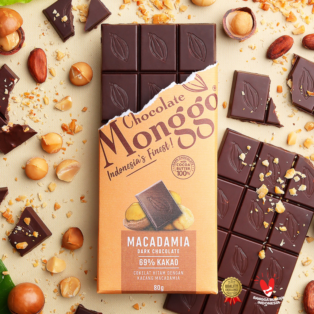 

Chocolate Monggo | Macadamia Nuts & Dark Chocolate 69% Cocoa 80g | Coklat Murni 100% Kakao Butter | Cokelat Kacang