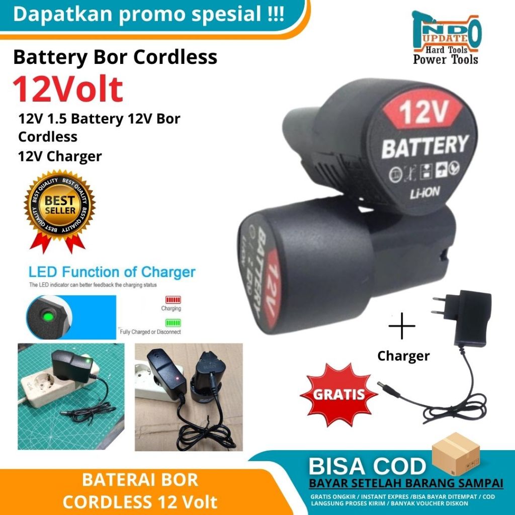 1SET 2Pcs Baterai Bor Litium Li-Ion 12 Volt Baterai Bor Electric Cordless Rechargeable 3000 MAH Orig