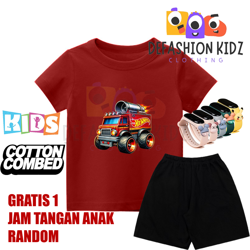 Baju Mobil truk Hotwheel dengan roket hotwil Kaos dan Celana Anak Distro Unisex anak laki-laki anak 