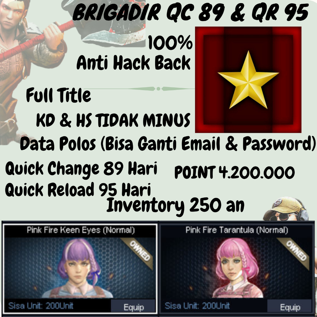 Bintang 1 QC 89 & QR 95/Game PC/Akun Brigadir Char/Akun Game PB/Game Poin Blank Zepetto