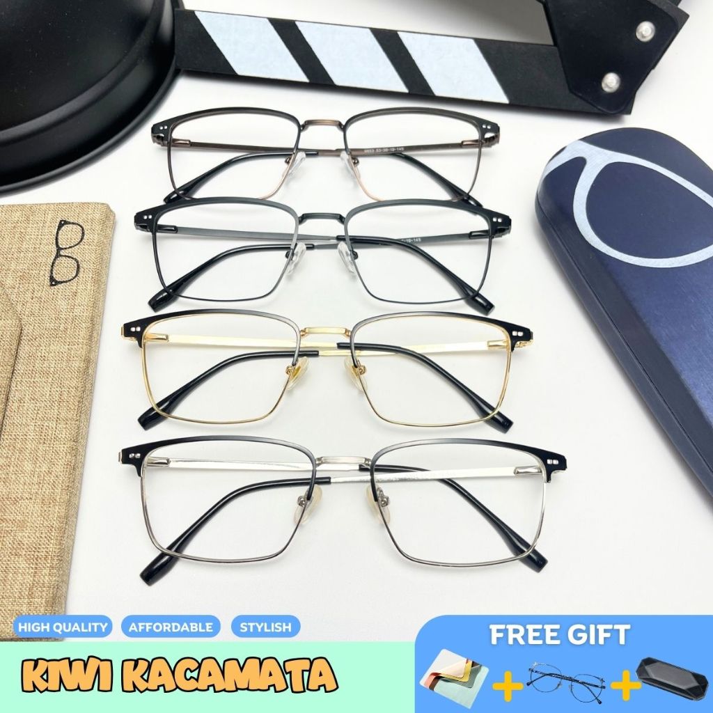 Kiwi kacamata Frame kacamata cowok setengah rim tipe besi 9853