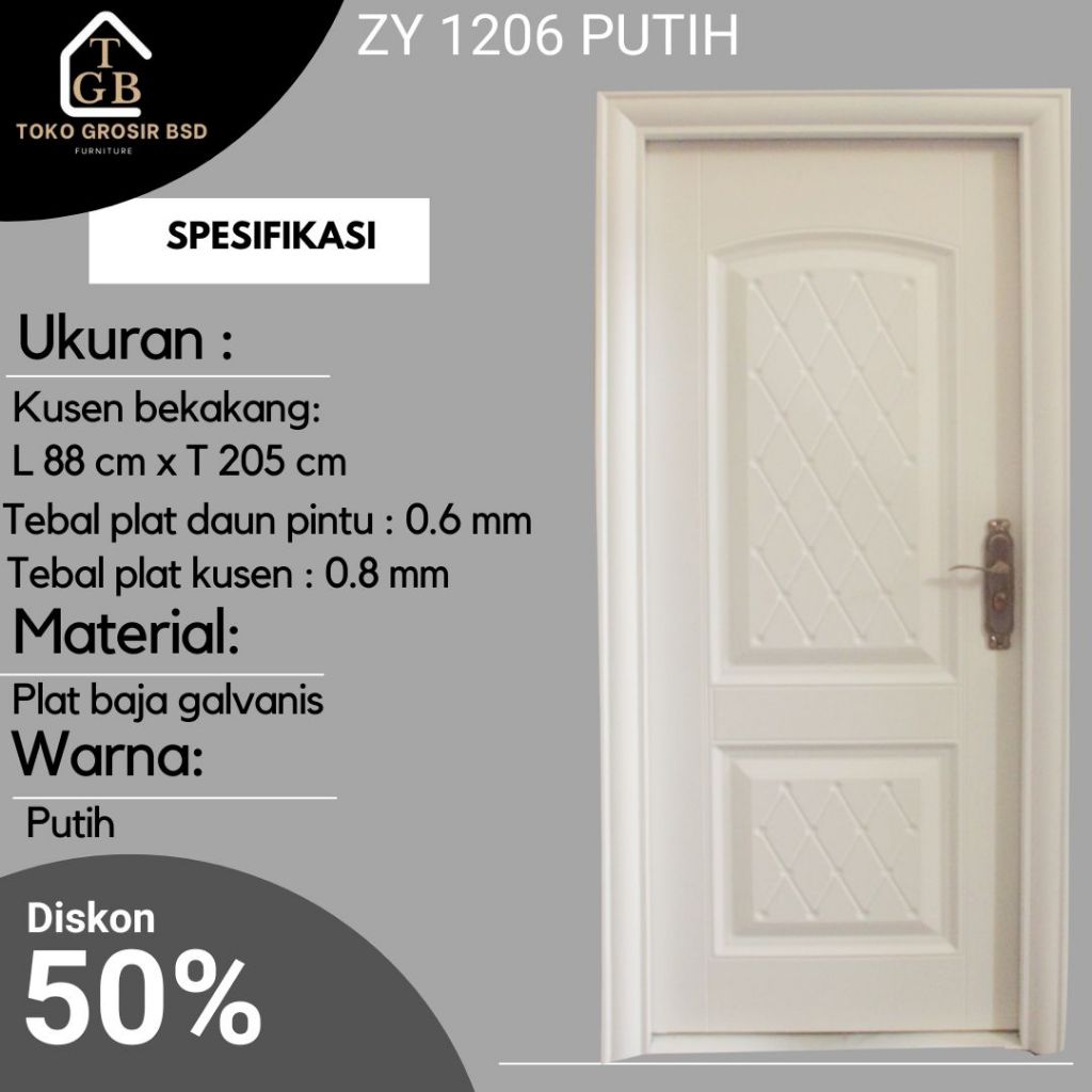 Set Pintu Utama Pintu Kamar Tidur Pintu ZY1206 putih Pintu Baja Lengkap dengan Kusen Baja + Handle E