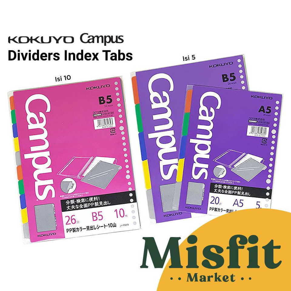 

KODE PRODUK C96W84647 KOKUYO Campus Loose Leaf Binder Divider A5 B5 Index Tabs Pembatas halaman