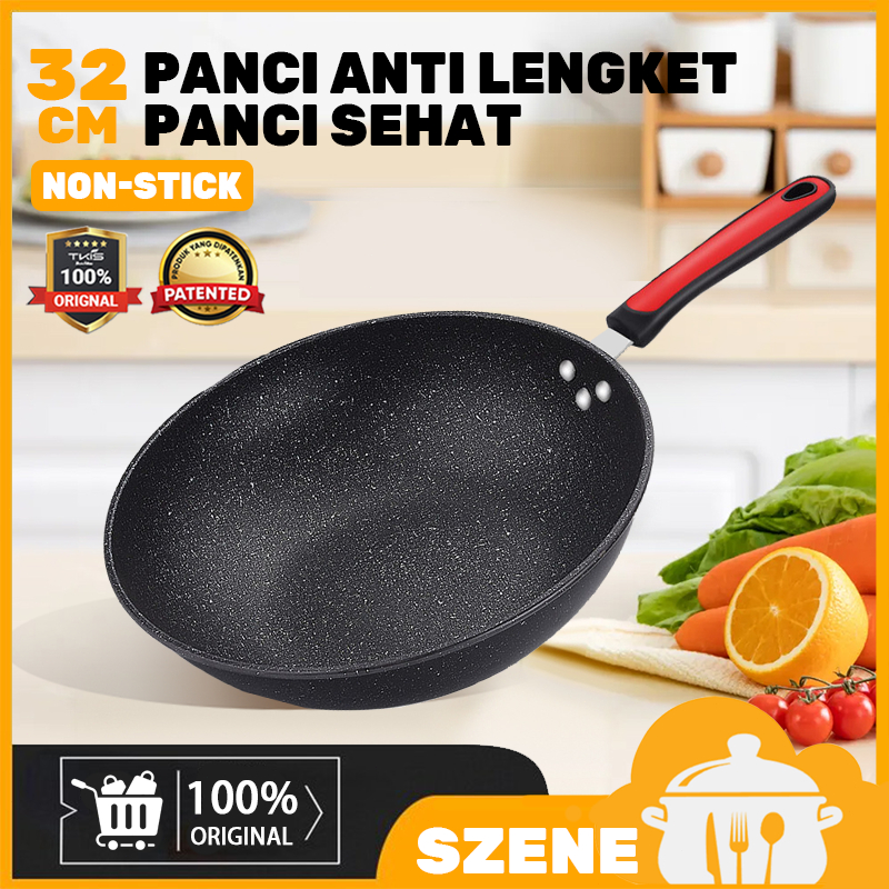 Wajan Fry Pan Bahan Marble Anti Lengket 30 CM Wajan Penggorengan/Bisa Untuk Kompor Gas Dan Kompor Li