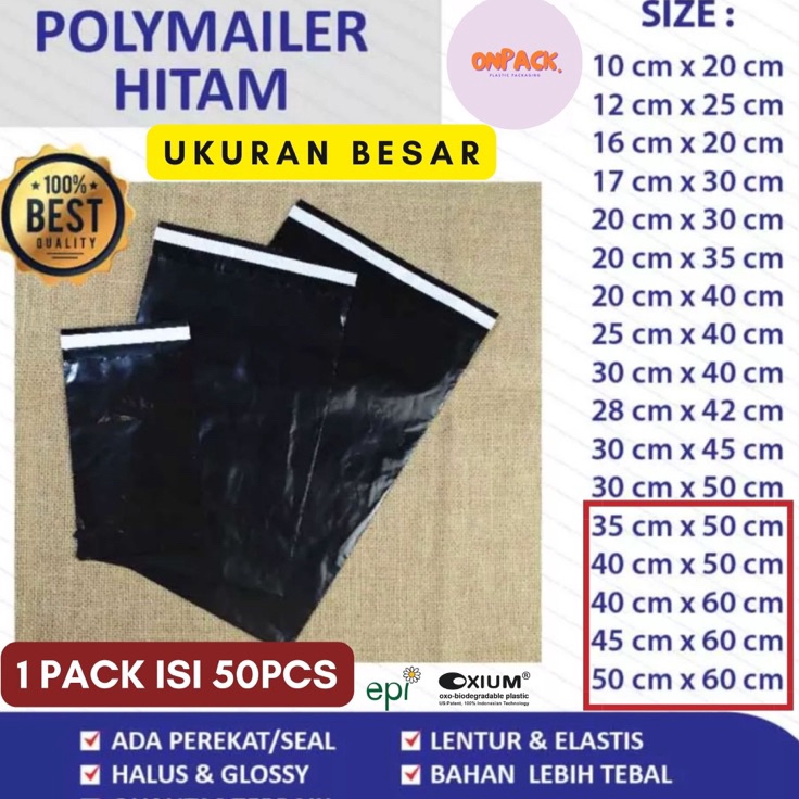 

KODE PRODUK JQCFC675 Plastik Polymailer Hitam Ukuran Besar 1Pcs RAMAH LINGKUNGAN