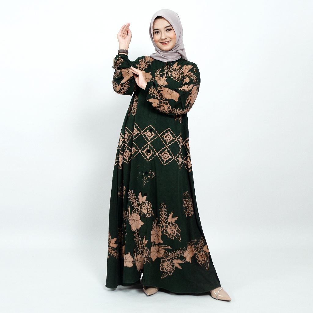 GAMIS TWILL ORI TERBARU AUTUMN WARNA HIJAU KANCING DEPAN BUSUI / GAMIS KATUN RAYON PREMIUM / DRESS