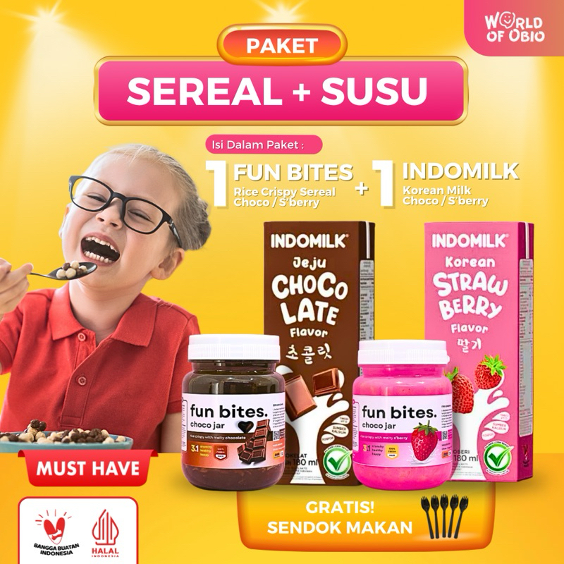 

[PAKET] SEREAL + SUSU Choco Jar RICE CRISPY + INDOMILK Korean Milk Susu Menu Sarapan Pagi Sehat Rasa Chocolate Strawberry