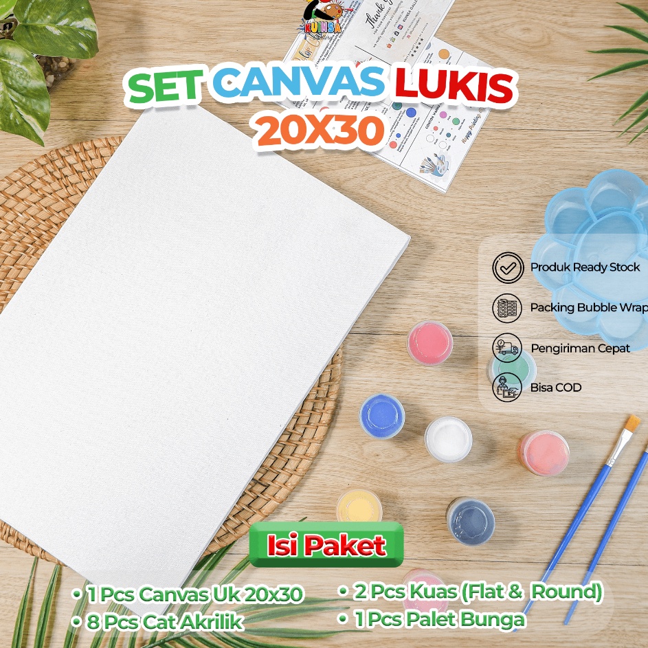 

TREND Kuinsa Gallery Set Kanvas Lukis 2 x 3cm 8 Cat Akrilik 2 Kuas Brush Mixing Palette Perlengkapan Melukis Mewarnai