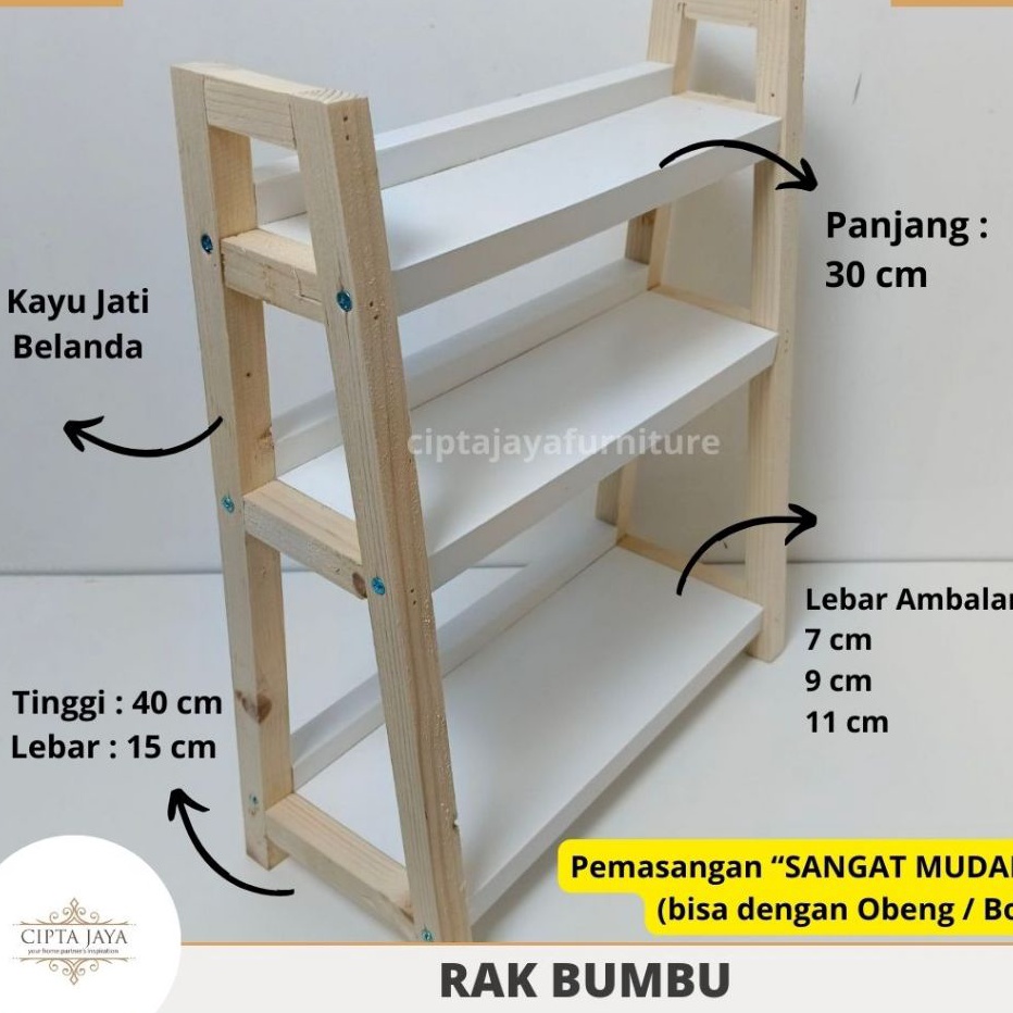 Rak Kayu Bumbu Dapur Dinding Tempel Aesthetic Jati Belanda Storage Warung Sembako Jualan Tiga 3 Ting