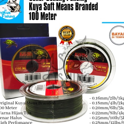 Senar Benang Pancing Kuya Mens Branded 1 Meter 16mm  35mm Original Hijau Tua  Engkus Fishing