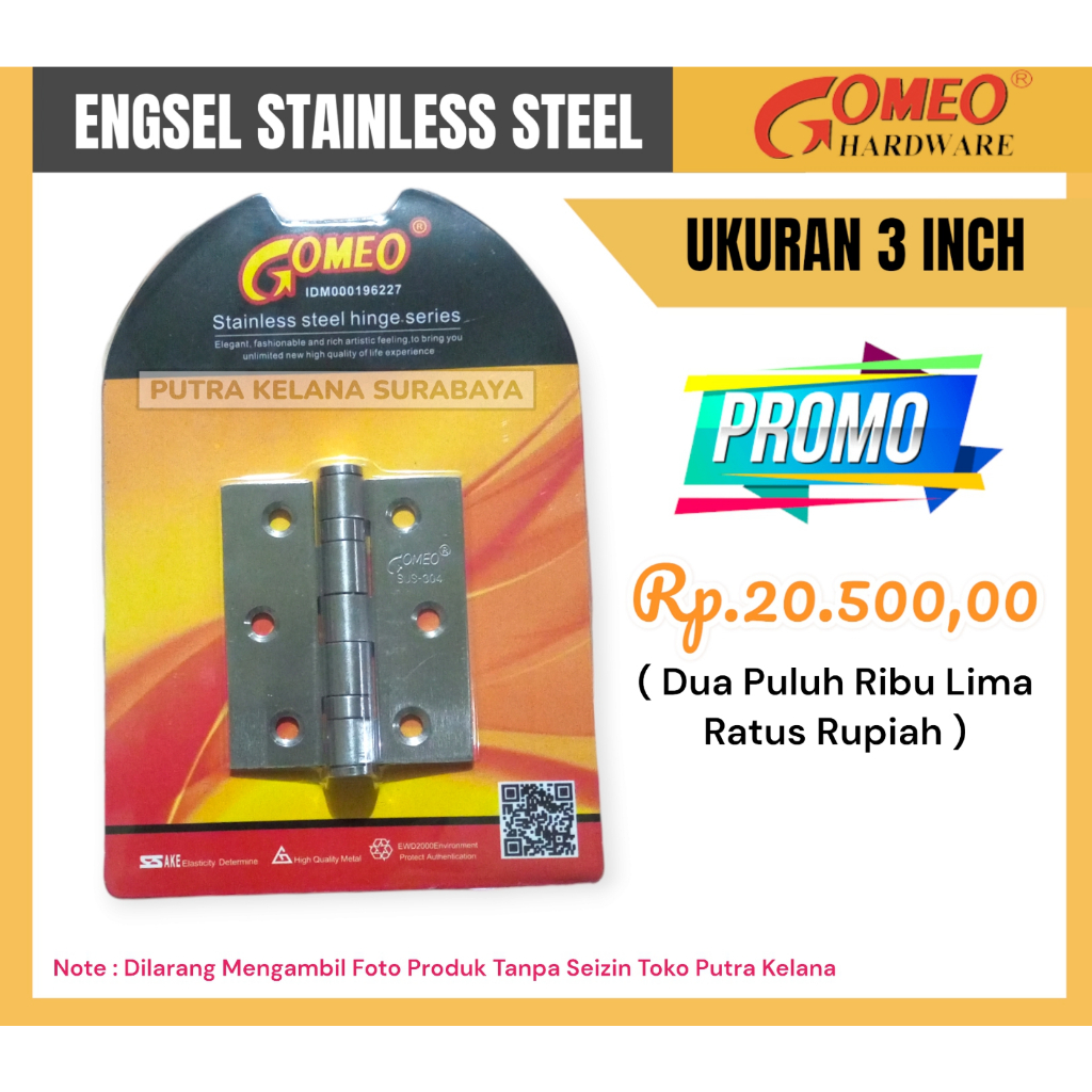 Engsel Jendela 3" Stainless Gomeo/Engsel Stainles 3" Sus 304 Gomeo