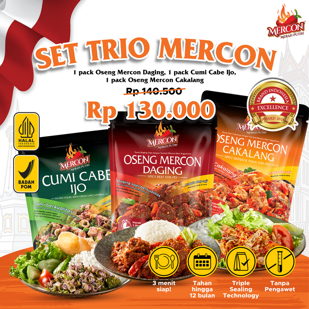 

Mercon Merah Putih - Set Trio Mercon || Oseng Mercon Daging + Cumi + Cakalang