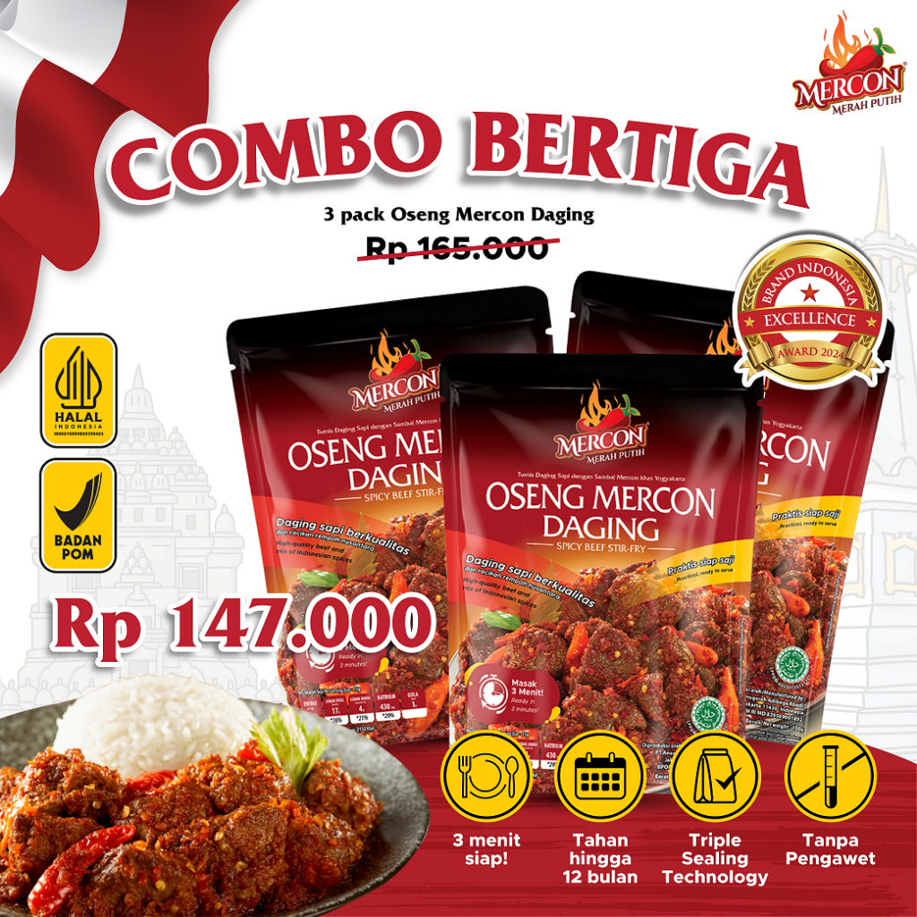 Mercon Merah Putih - Hemat Combo Bertiga || 3 x Oseng Mercon Daging