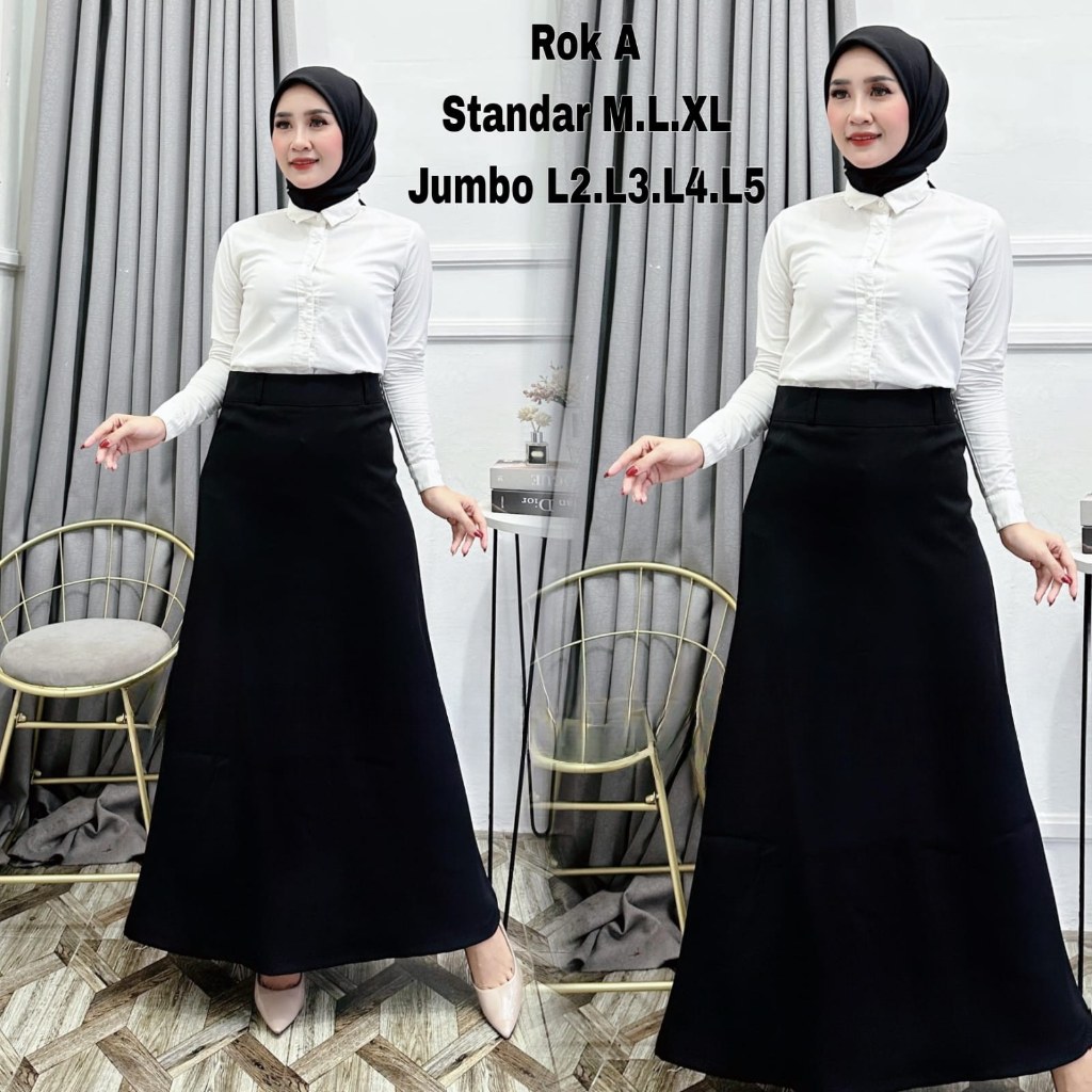 Rok Kerja Panjang Hitam A LINE Bahan Formal Kantor Rok panjang Bentuk A