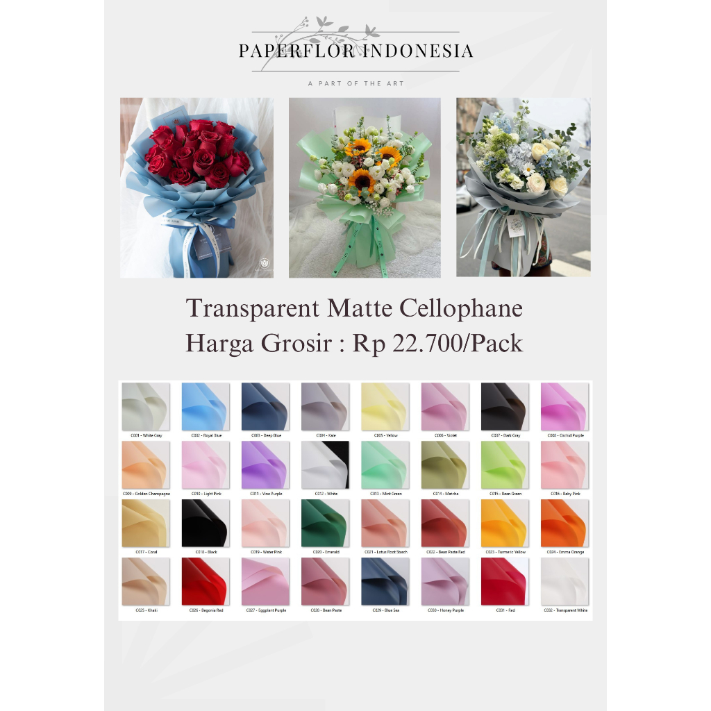 

(20 LEMBAR) TRANSPARENT MATTE CELLOPHANE - KERTAS WRAP PEMBUNGKUS BUNGA - PAPERFLOR INDONESIA