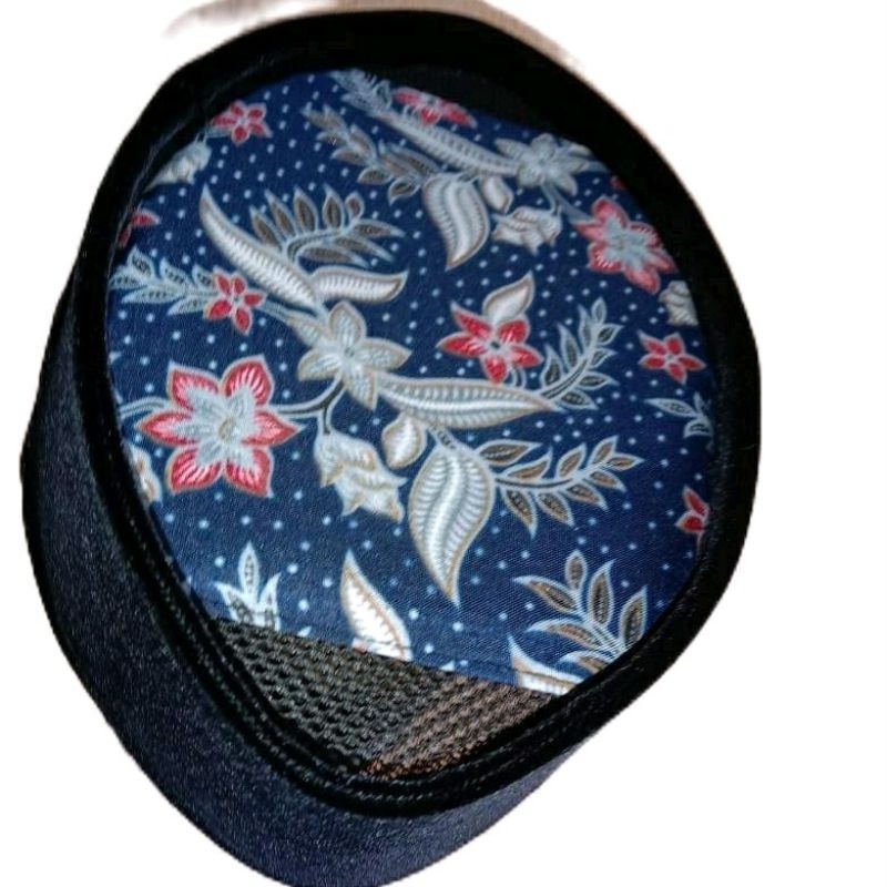 Peci Songkok Bludru Hitam Ac Motif Atas Batik Jawa Warna Biru