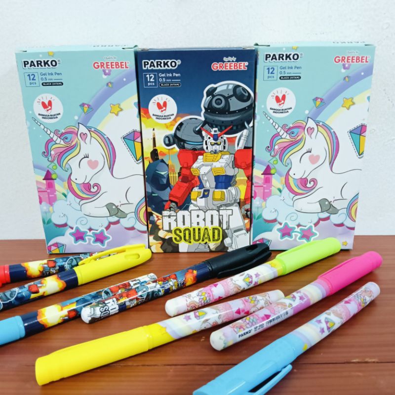 

1 KTAK PEN GEL / PENA KARAKTER PARKO GREEBEL / PENA ROBOT / PENA UNICORN / Gp 004 - HITAM