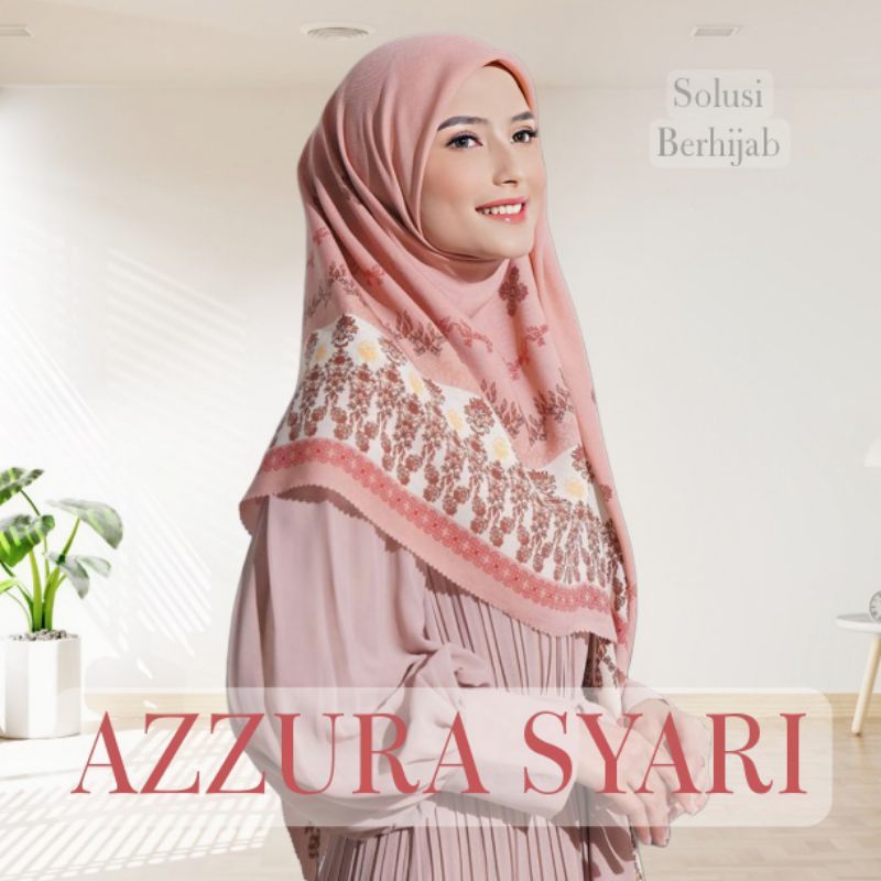 SYARI AUBREY METAL LOGO AZZURA Scarf Hijab Motif Segi Empat Plat Besi Serat Perancis 130x130 cm Pouc