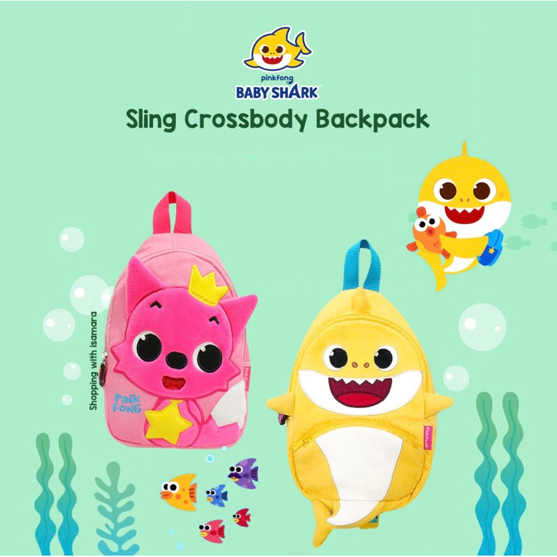 Pinkfong Baby Shark Sling Crossbody Backpack / Tas Ransel selempang anak
