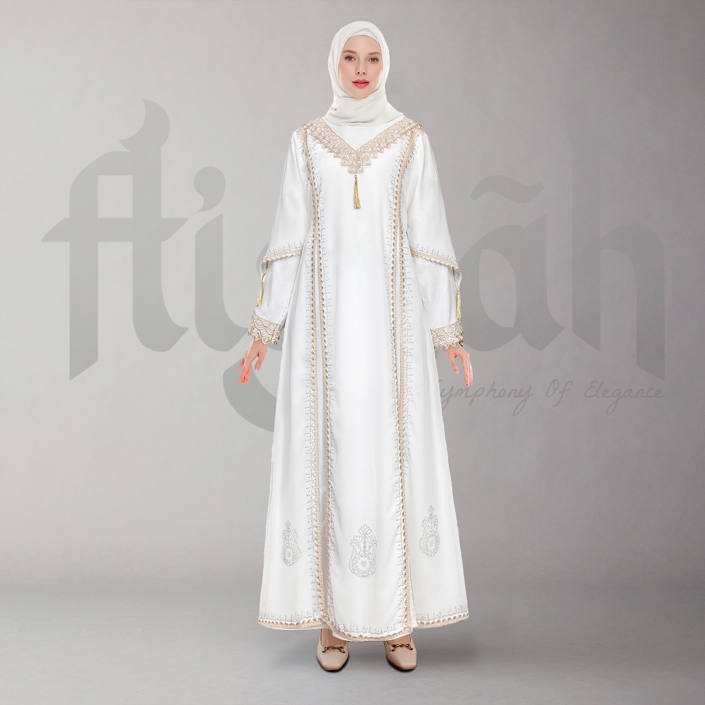 AISYAH 019 • Gamis putih wanita kekinian terbaru - Baju dress simple dan elegan