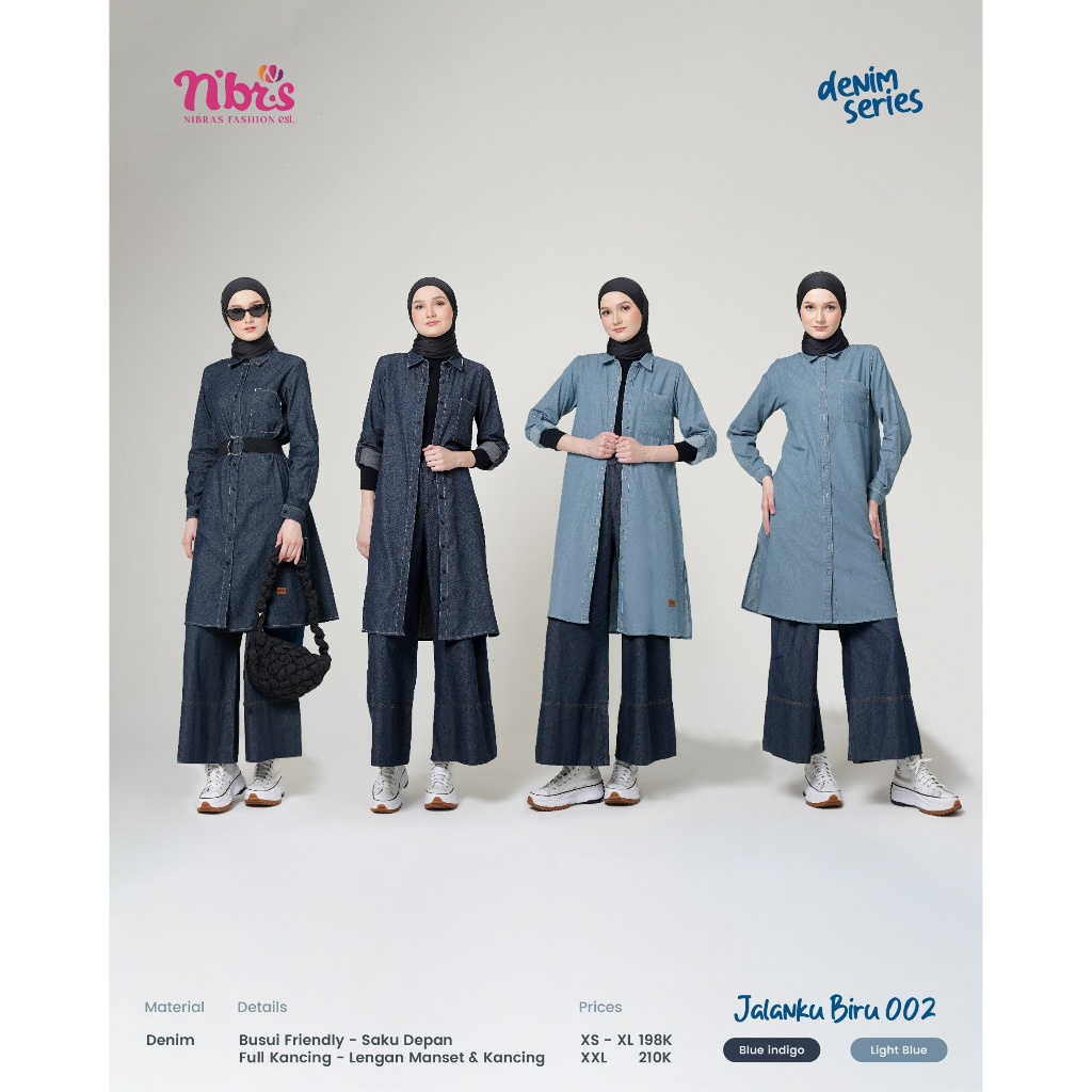 NIBRAS DENIM TUNIK JALANKU BIRU 002,JALANKU BIRU 002 TUNIK NIBRAS,TUNIK WANITA DEWASA,TUNIK WANITA M