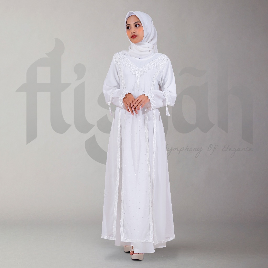 AISYAH 019 • Gamis putih wanita kekinian terbaru - Baju dress simple dan elegan