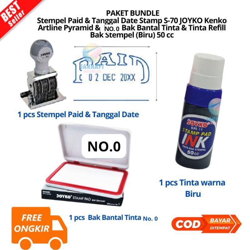 

[JIB] BAYAR DI TEMPAT "PAKET Stempel Paid & Tanggal Date Stamp S-70 JOYKO Artline Pyramid & Stamp Pad Besar JOYKO No.1 Bak Bantal Tinta Ink Stempel Big - No.0 /PCS & Tinta Refill Bak Stempel (Biru/Merah) 50 cc JOYKO SPI-12 Stamp Pad Ink