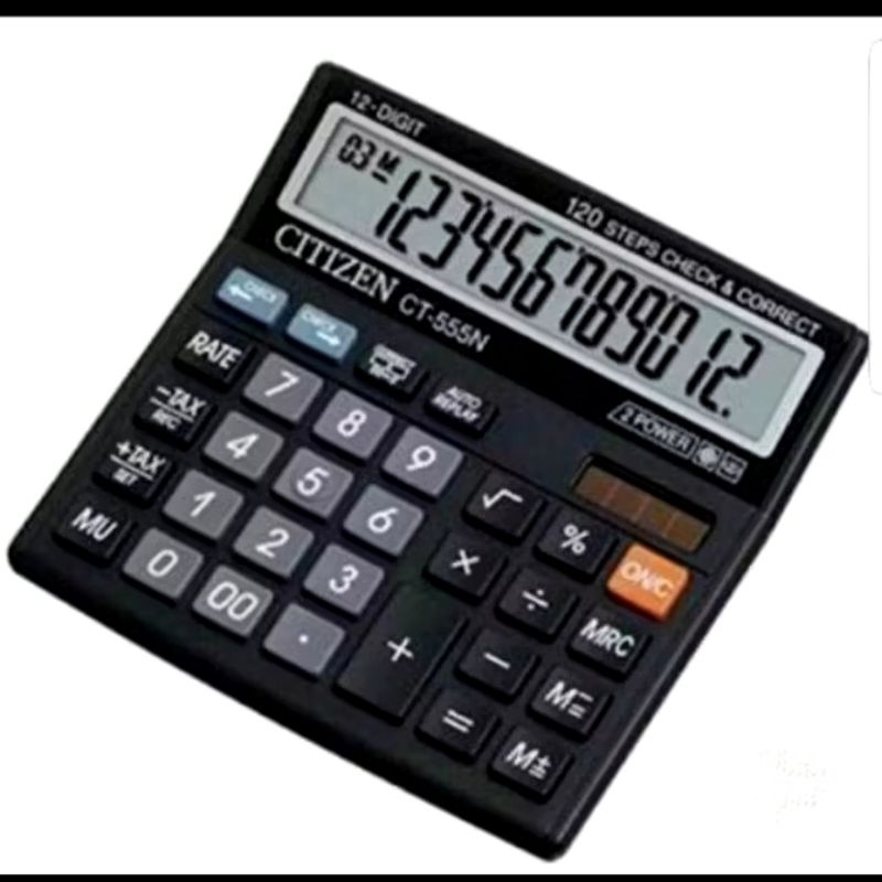 

kalkulator warna hitam 12 digit 2 power citizen CT -555n/calculator check correct citizen CT-555N warna hitam 12 digit 2 power kalkulator 12digit