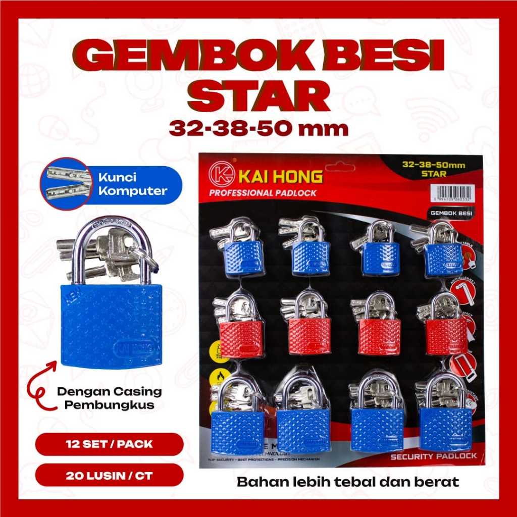 gembok pagar set kode kotak besi / oval besi /rubber besi /  star nickel ukuran 32 / 38 / 50 mm SATU