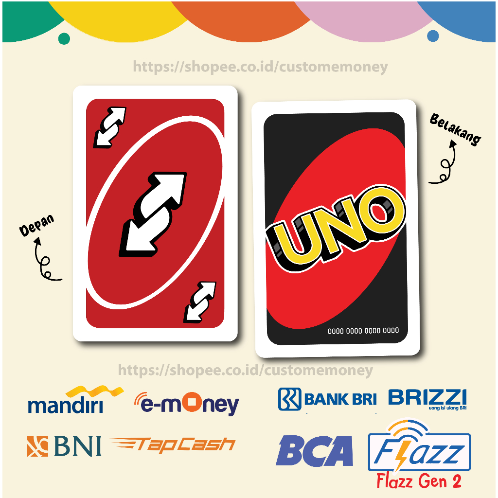 KARTU EMONEY ETOLL UNO CARD REVERSE RED CARD E MONEY MANDIRI FLAZZ BCA BNI TAPCASH BRIZZI BRI 2 SISI