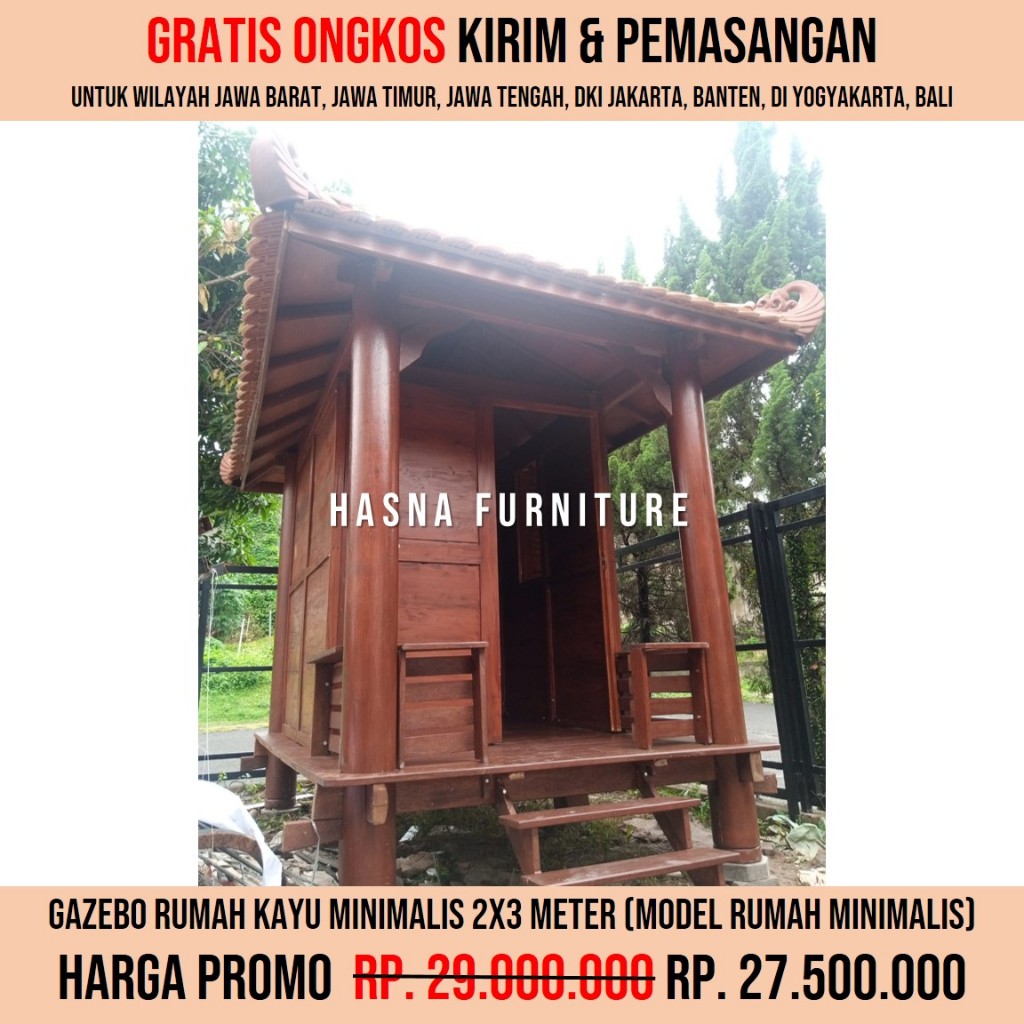 Gazebo Taman Halaman Rumah Minimalis Dari Kayu Ukuran 2x3 Meter Atap Genteng Tanah Model Rumah Minim