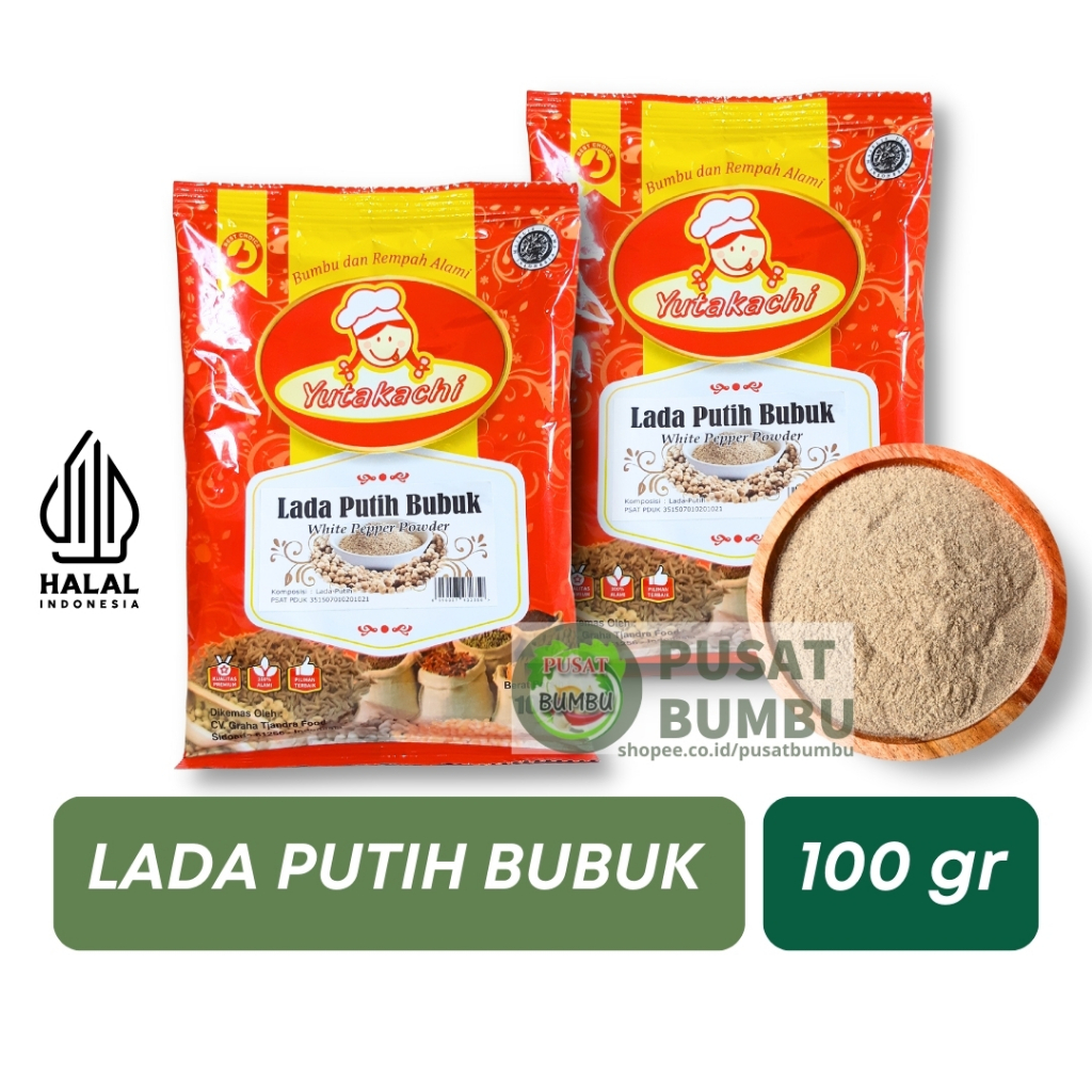 

Lada Putih Bubuk Super 100 Gram Yutakachi Murni Alami / Pusat Bumbu Rempah Dapur / Merica Bubuk / Ground White Pepper Powder / Bumbu Masak JSR