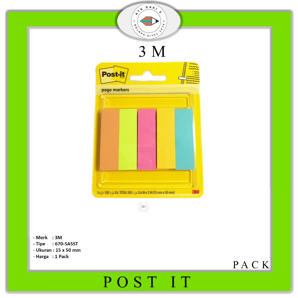 

3M - Post It Page Markers 670-5ASST 15mm x 50mm - Pack