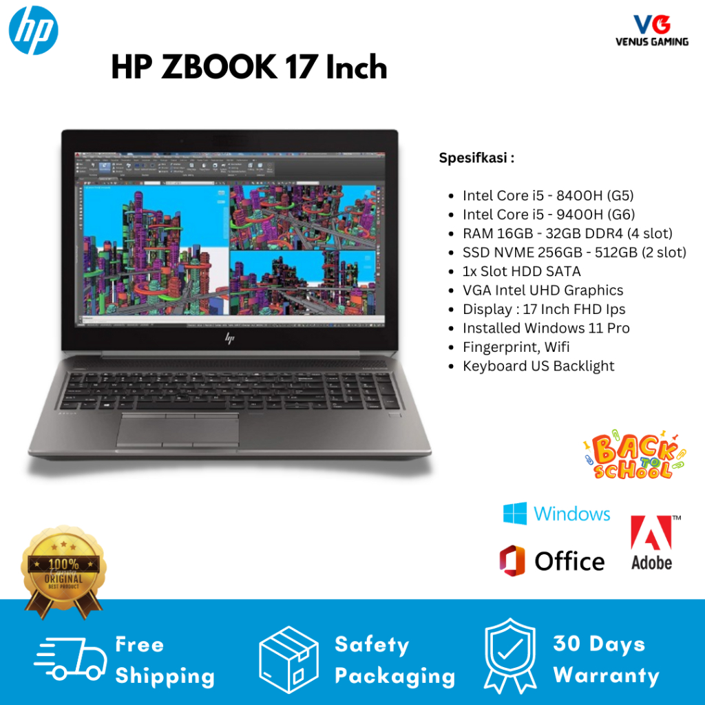 Laptop Design HP ZBOOK Core i5 i7 Nvidia Quadro P3200 Ram 32Gb SSD 512Gb + HDD 1TB 17Inch