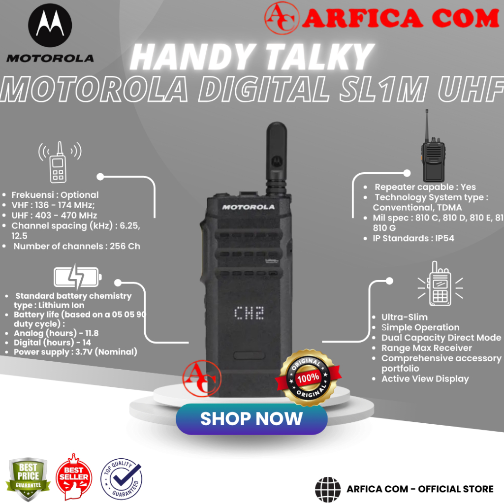 HT MOTOROLA DIGITAL SL1M VHF WALKIE TALKY DIGITAL SLIM GARANSI RESMI - UHF:403-470MHz