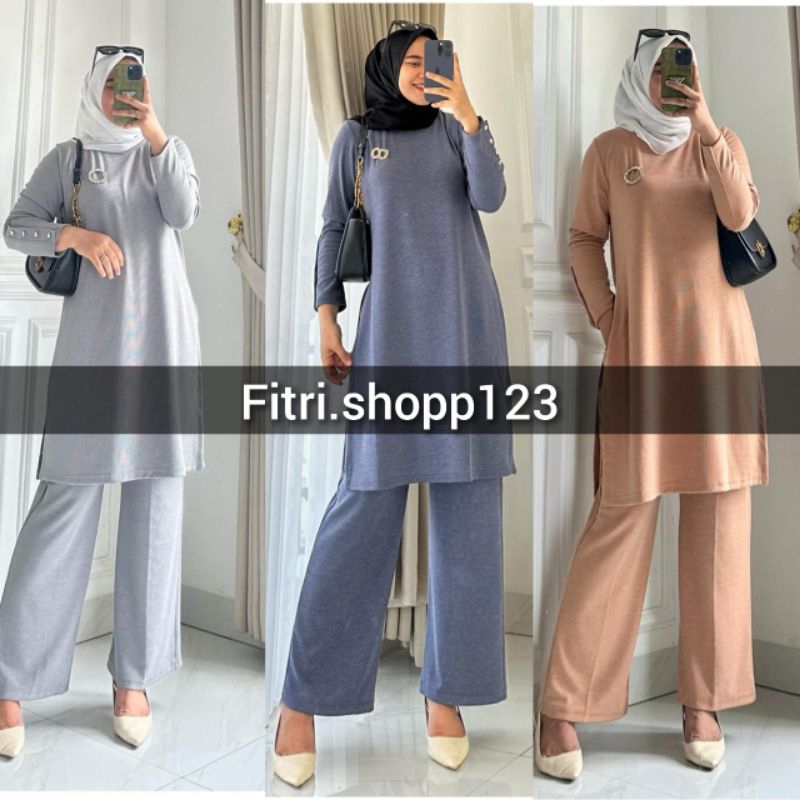 one set tunik knit stelan knit kancing /satcel knit rompi gamis outer gamis