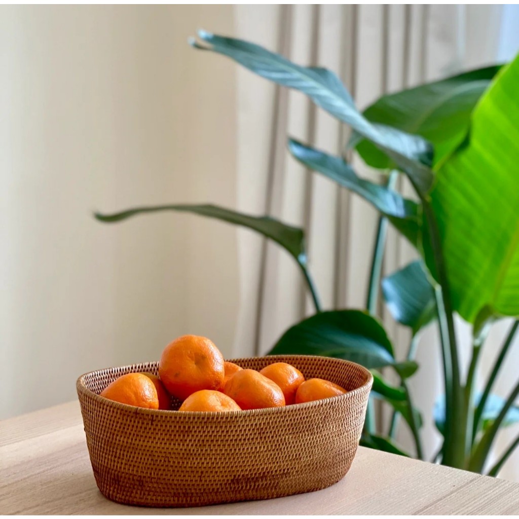 Jibrat  Keranjang Anyaman Rotan Wadah Tempat Buah BALI RATTAN FRUIT BOWL OVAL handmade Basket Ate