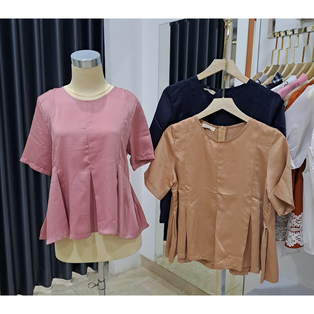 Baju Wanita Model BabyDoll Bahan Satin Polos - COLETTA 173949 Warna Pink, Navy, Coklat