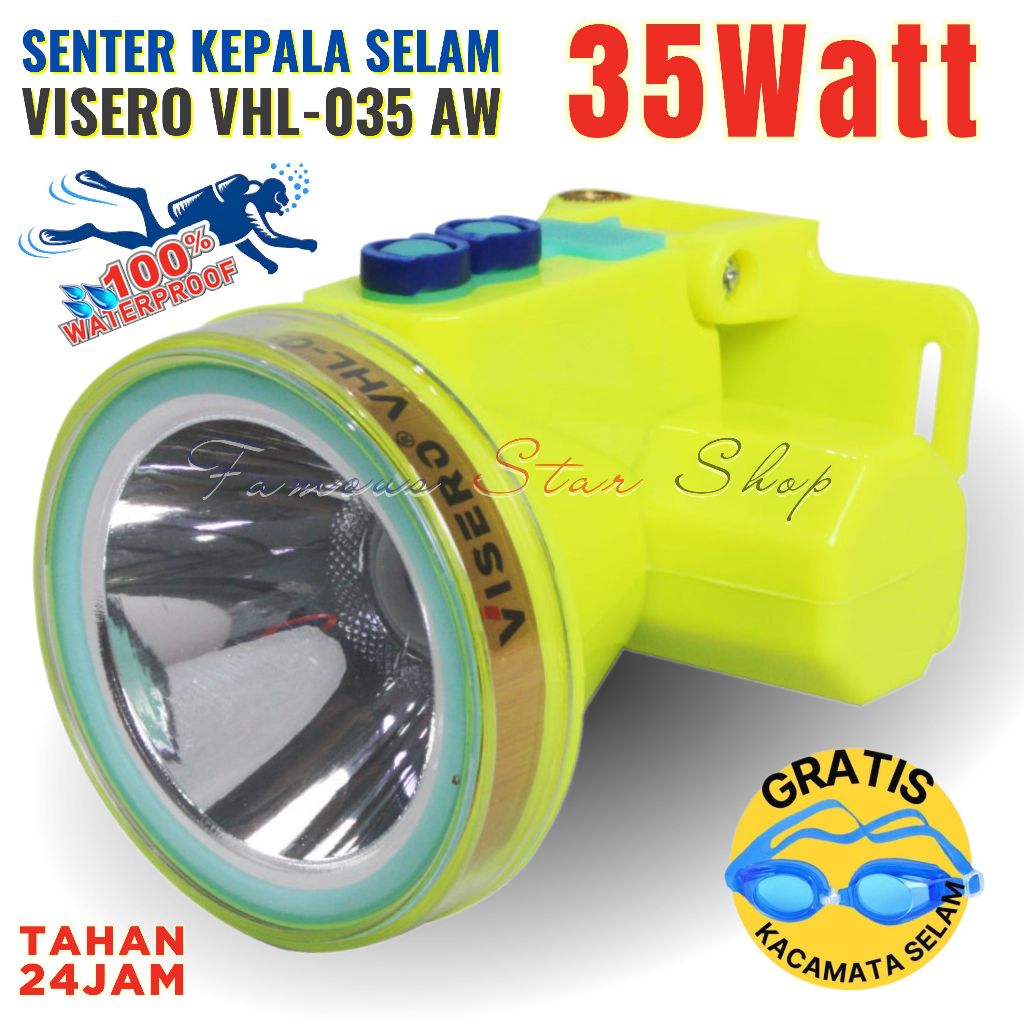 Senter Kepala Selam Anti Air VISERO VHL-035 AW/AY 35W Headlamp Tahan 24 Jam Senter Kepala Selam Wate