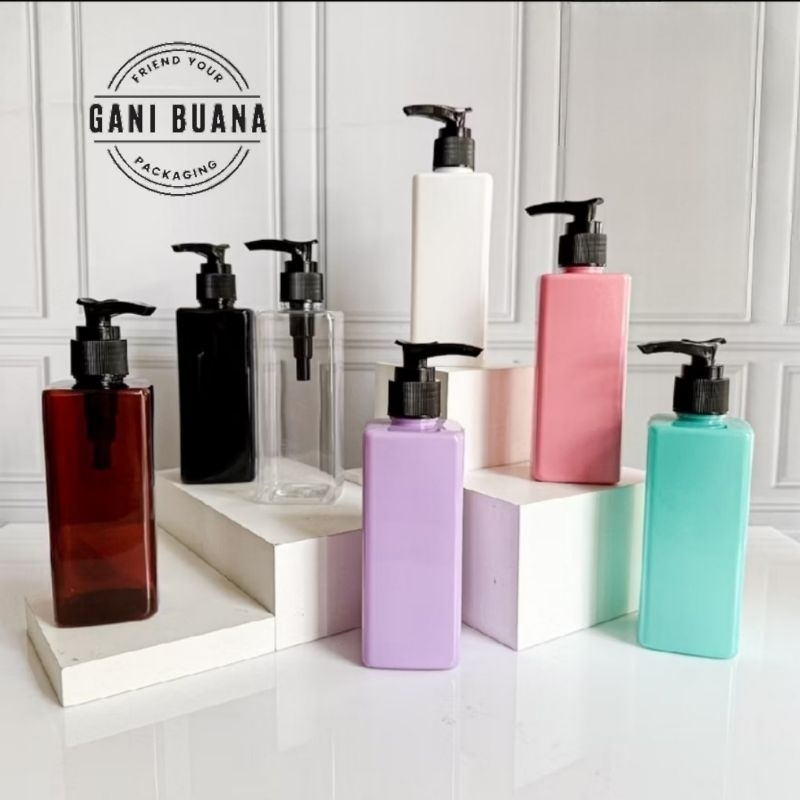 BOTOL PUMP 250ML KOTAK TUTUP PUMP HITAM/BOTOL PUMP 250ML KOTAK PET