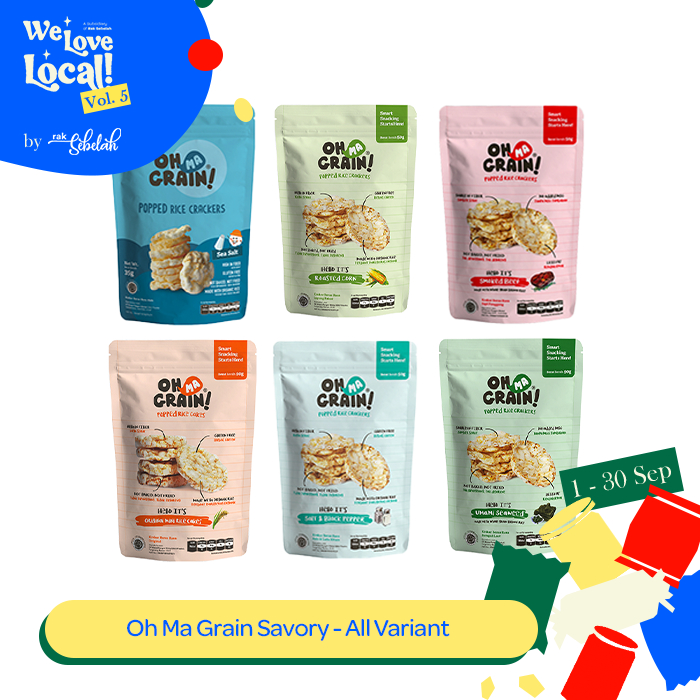 

Oh Ma Grain! Keripik Beras Organik 50gr - Gluten Free & Healthy - Roasted Corn | Sea Salt | Roast Beef | Salt & Pepper | Original | Chicken Curry | Garlic | Onion Chicken | Seaweed | Smoked Beef